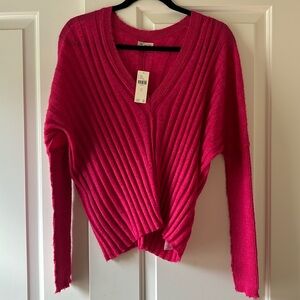 New! Anthropologie Pilcro v-neck boxy ribbed women’s sweater small hot pink